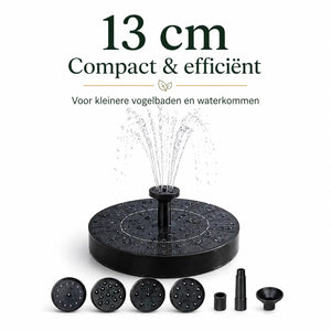 Compact 13cm solar bird bath fountain for small gardens and patios.