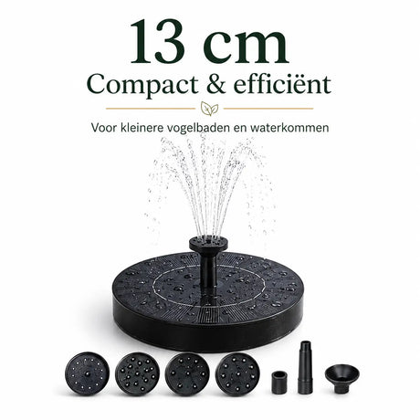 Compact 13cm solar bird bath fountain for small gardens and patios.