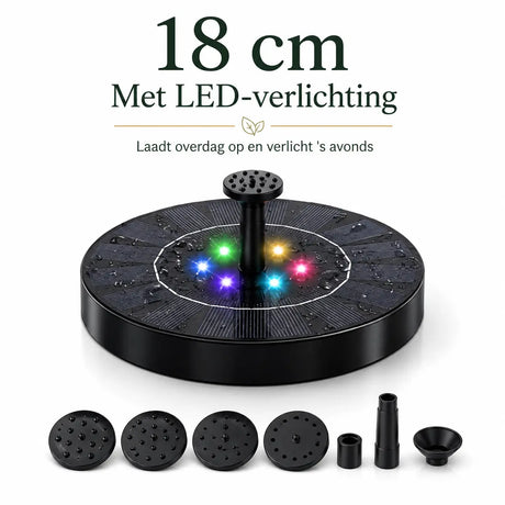 18cm LED solar fountain as elegant garden and pond decoration piece.