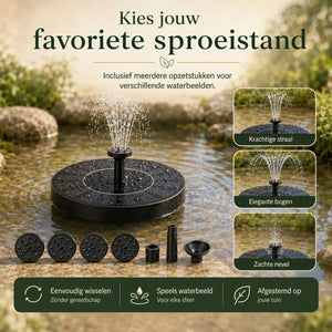 Interchangeable spray nozzle attachments for solar fountain customization.