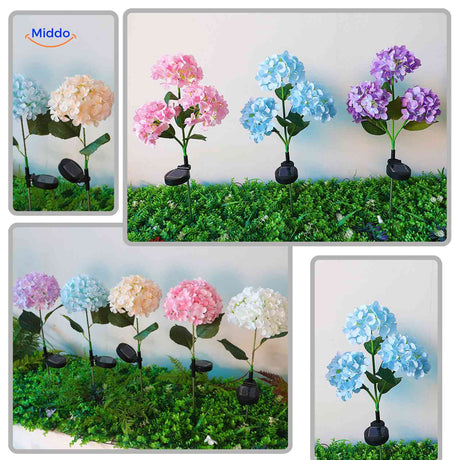 Solar hydrangea lantern suitable for indoor and outdoor decorative garden lighting.
