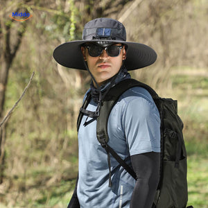 Solar-powered cooling hat with eco-friendly fan for outdoor sun protection.