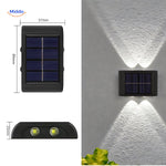 Lumibright solar wall light with cool white LED brightness and waterproof housing.