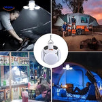 SolarFOLD portable LED outdoor lamp with USB-rechargeable battery and foldable design for camping.