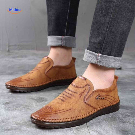 Light brown Solura loafers with breathable slip-on design for men's casual comfort.