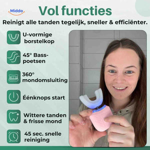 U-shaped brush head design for fast, automatic sonic cleaning action.