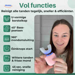 U-shaped brush head design for fast, automatic sonic cleaning action.