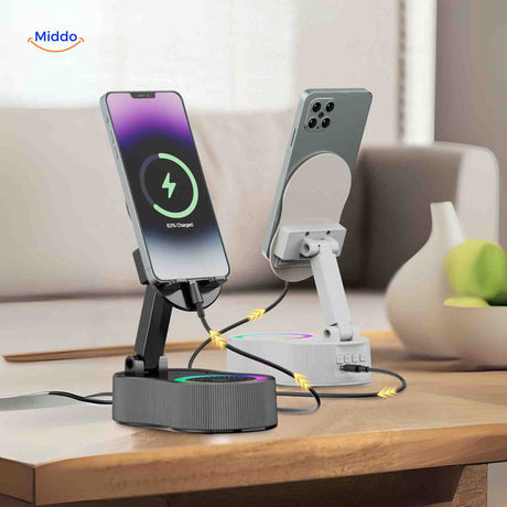 SoundMate wireless speaker charging phone on induction stand