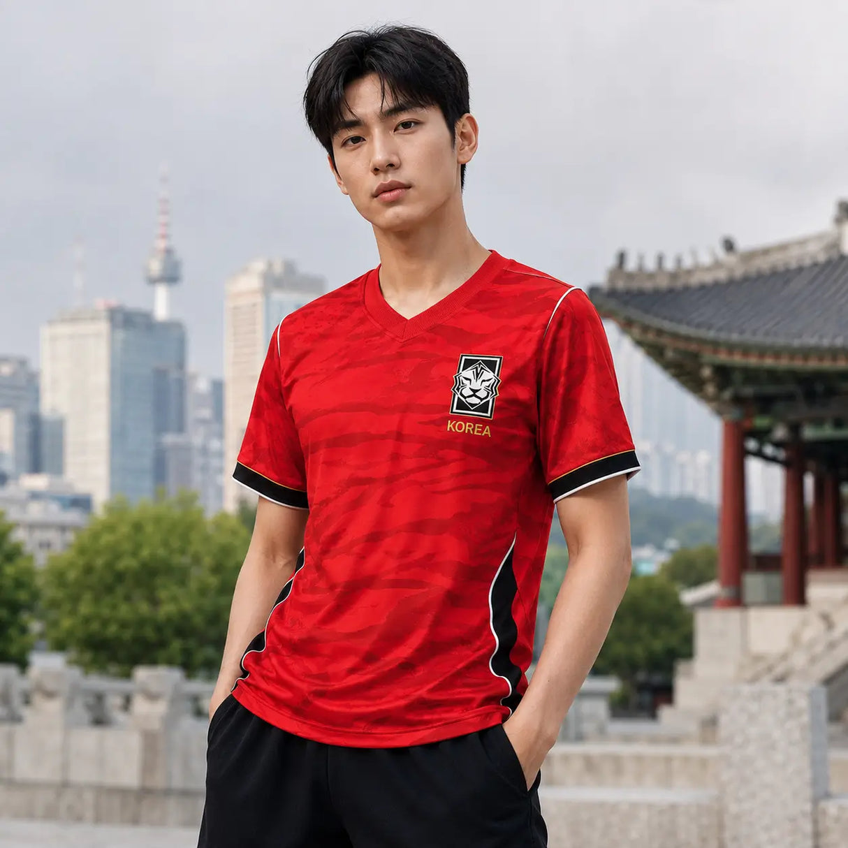 South Korea World Cup jersey featuring bold red national team color.