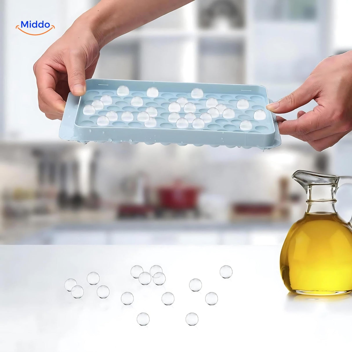 FrostSphere space-saving thin ice mold drawer designed to fit easily in any freezer.