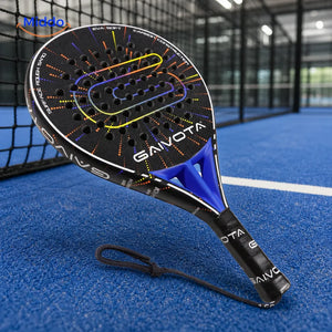 SpinDrive PX30 padel racket with straight rigid handle on a blue padel court