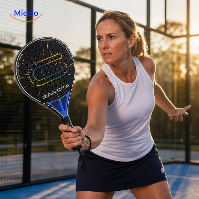 Woman playing with the SpinDrive PX30 advanced carbon padel racket