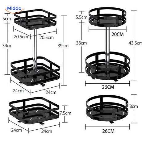 Modern metal rotating storage rack with sleek contemporary design and full 360-degree rotation.
