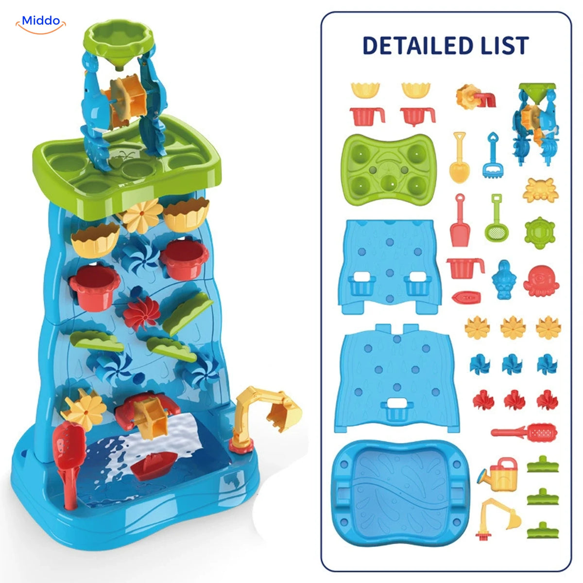 SplashPlay™ Outdoor Water and Sand Play Table Set | For Children 4-6 - Blue Water Play Wall