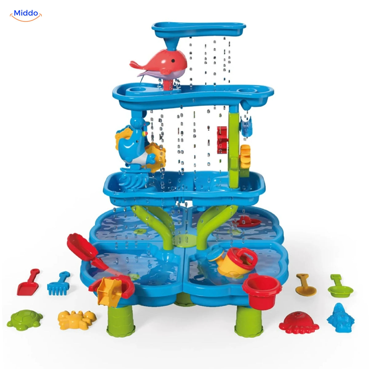 SplashPlay™ Outdoor Water and Sand Play Table Set | For Children 4-6 - Compact 4-Tier Water & Sand Table