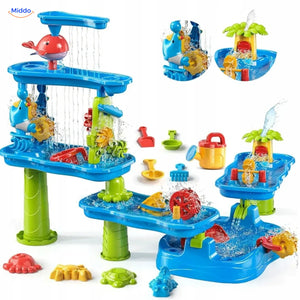 SplashPlay™ Outdoor Water and Sand Play Table Set | For Children 4-6 - Expandable 6-Tier Water & Sand Station
