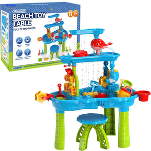 SplashPlay™ Outdoor Water and Sand Play Table Set | For Children 4-6 - Rectangular 3-Tier Water & Sand Table + Chair