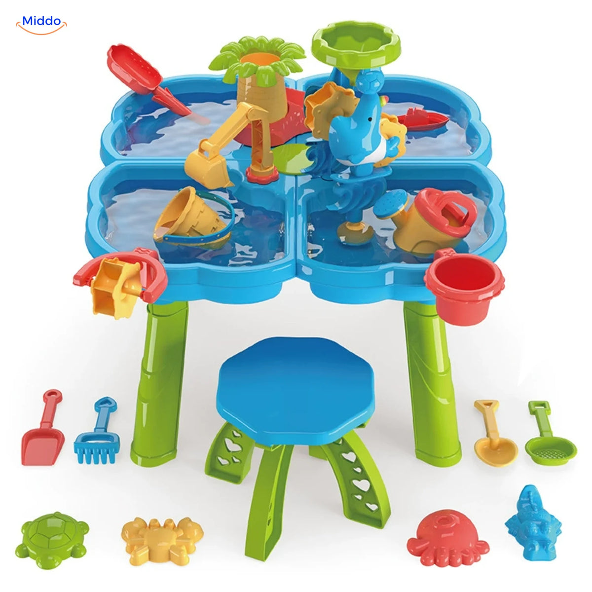 SplashPlay™ Outdoor Water and Sand Play Table Set | For Children 4-6 - Square Water & Sand Table + Chair