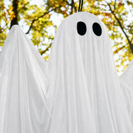 SpookGlow™ No Lights white ghost fabric and black oval eye detail