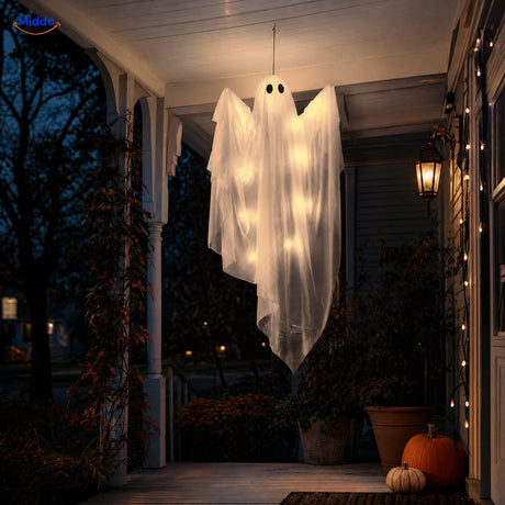SpookGlow™ Warm White Ghost Lights hanging Halloween ghost variant