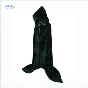 Green velvet Spookora cape worn as Halloween costume for festive dress-up events.