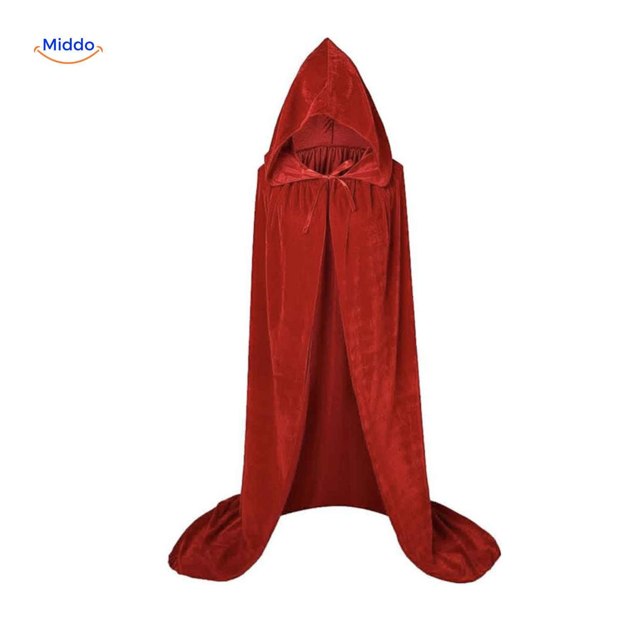 Red long velvet Spookora cape with hood for costume and dress-up costumes.