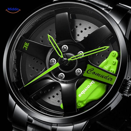 Athletic men's automatic watch with green details and sporting performance design.