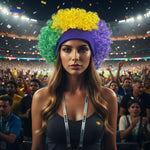 Stadium event fan wig with curly hair for sports enthusiasts.