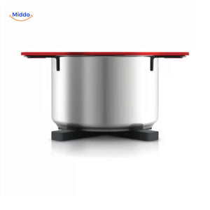 Stainless steel cookware resting on heat-resistant wooden trivet for safe kitchen use.