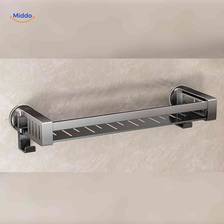 Stainless steel wall shelf for bathroom with strong suction cup.