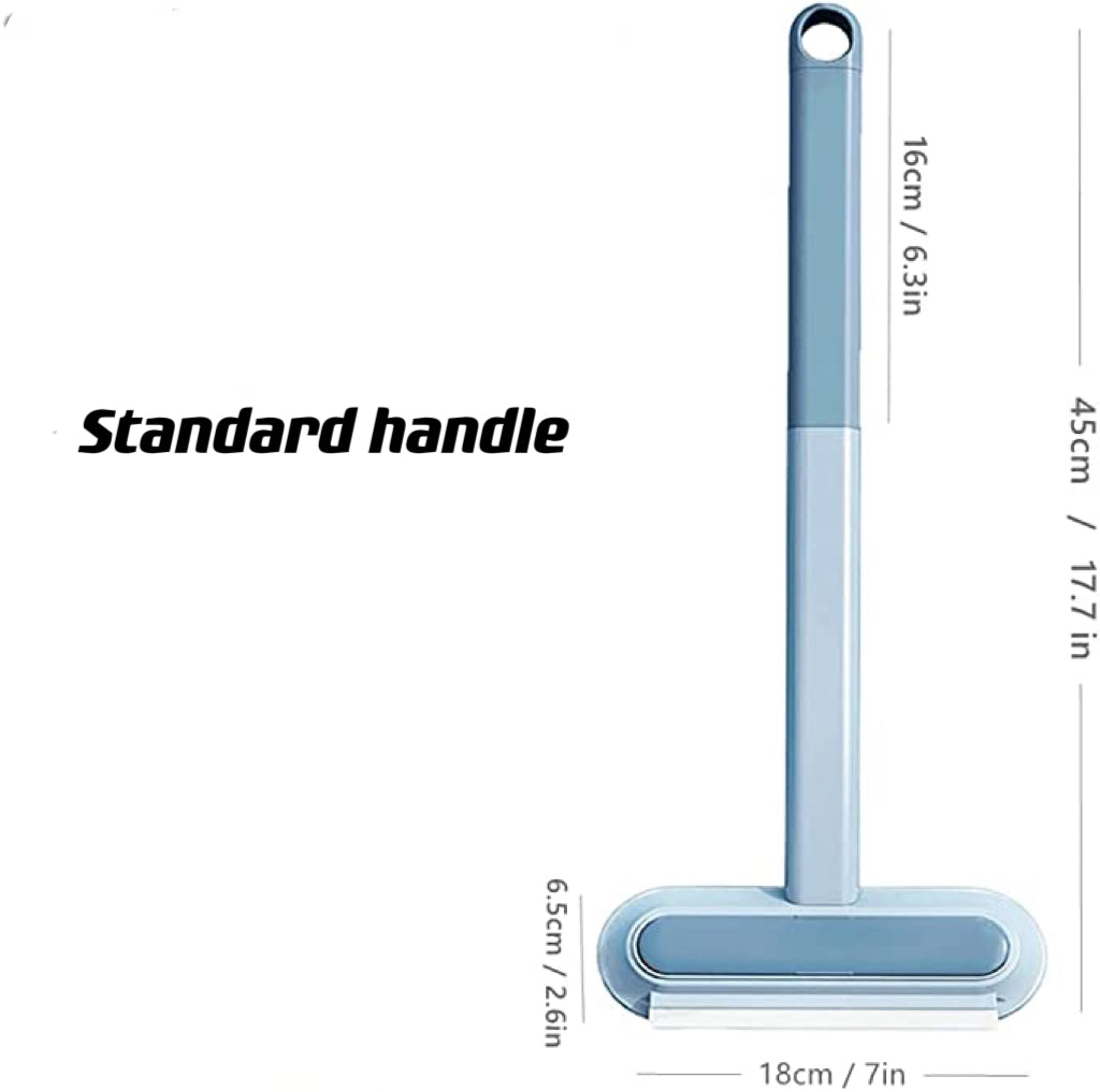 Pet hair remover brush with standard handle dimensions for optimal grip.