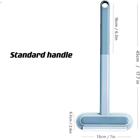 Pet hair remover brush with standard handle dimensions for optimal grip.