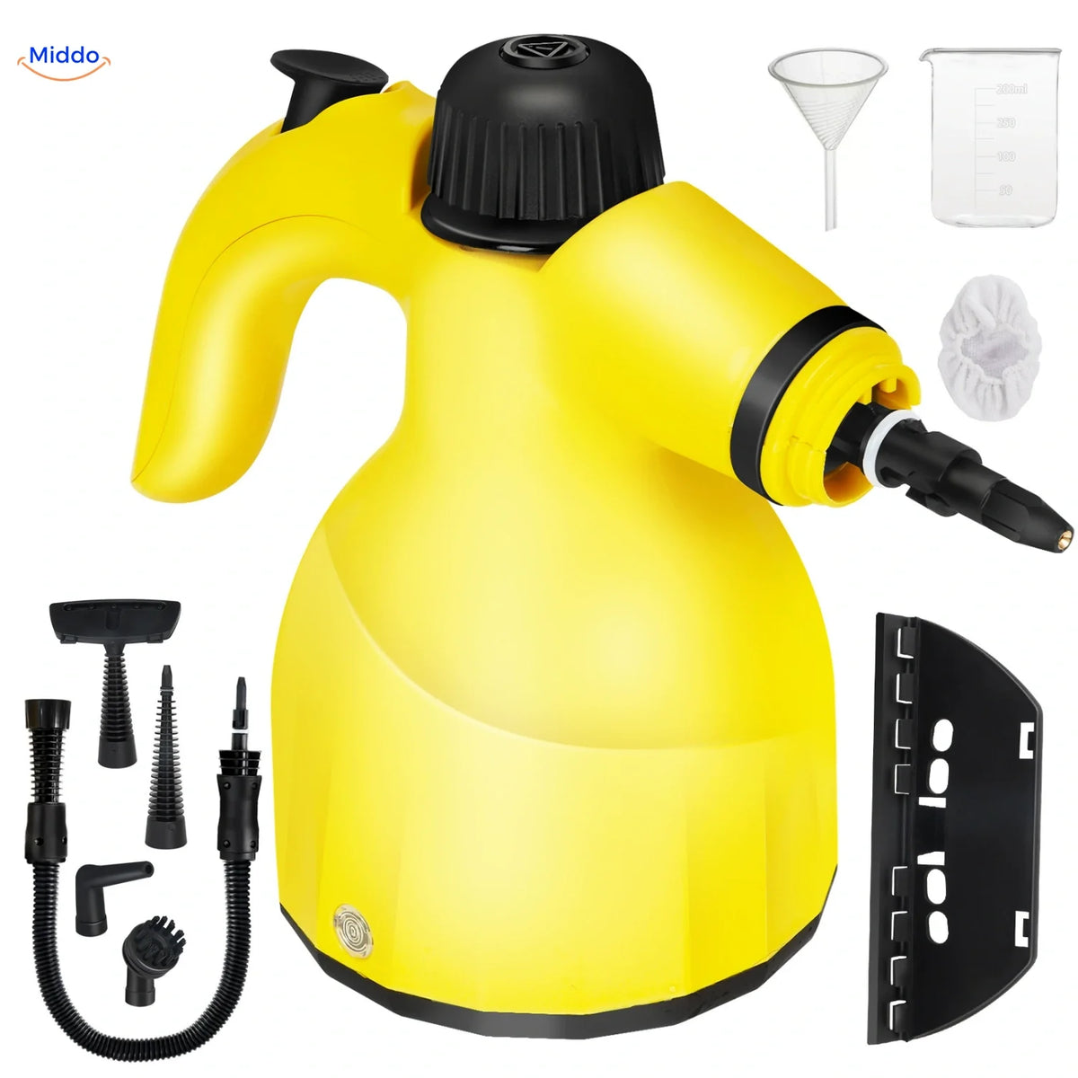 Steamora yellow steam cleaner with complete accessory set