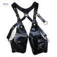 Black steampunk shoulder bag featuring hanging interior pocket design.
