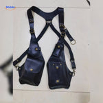 Black leather steampunk shoulder holster bag shown in studio photography.