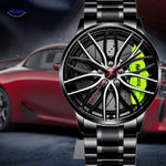 Men's automatic watch with stainless steel band and green accent details.