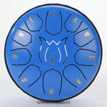 Blue 15cm mini steel tongue drum handpan instrument.