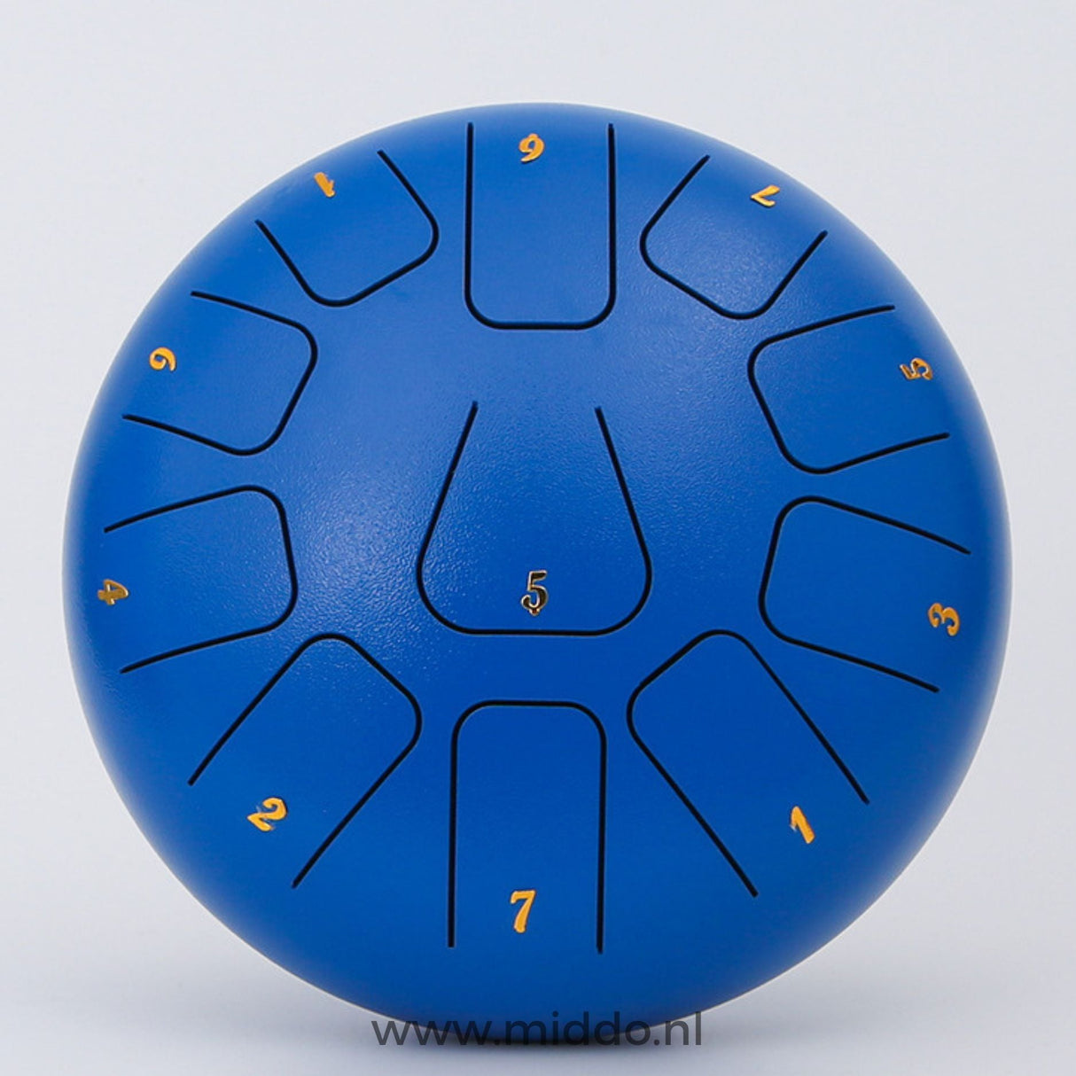 Blue 20cm steel tongue drum handpan instrument.