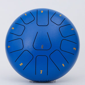 Blue 20cm steel tongue drum handpan instrument.