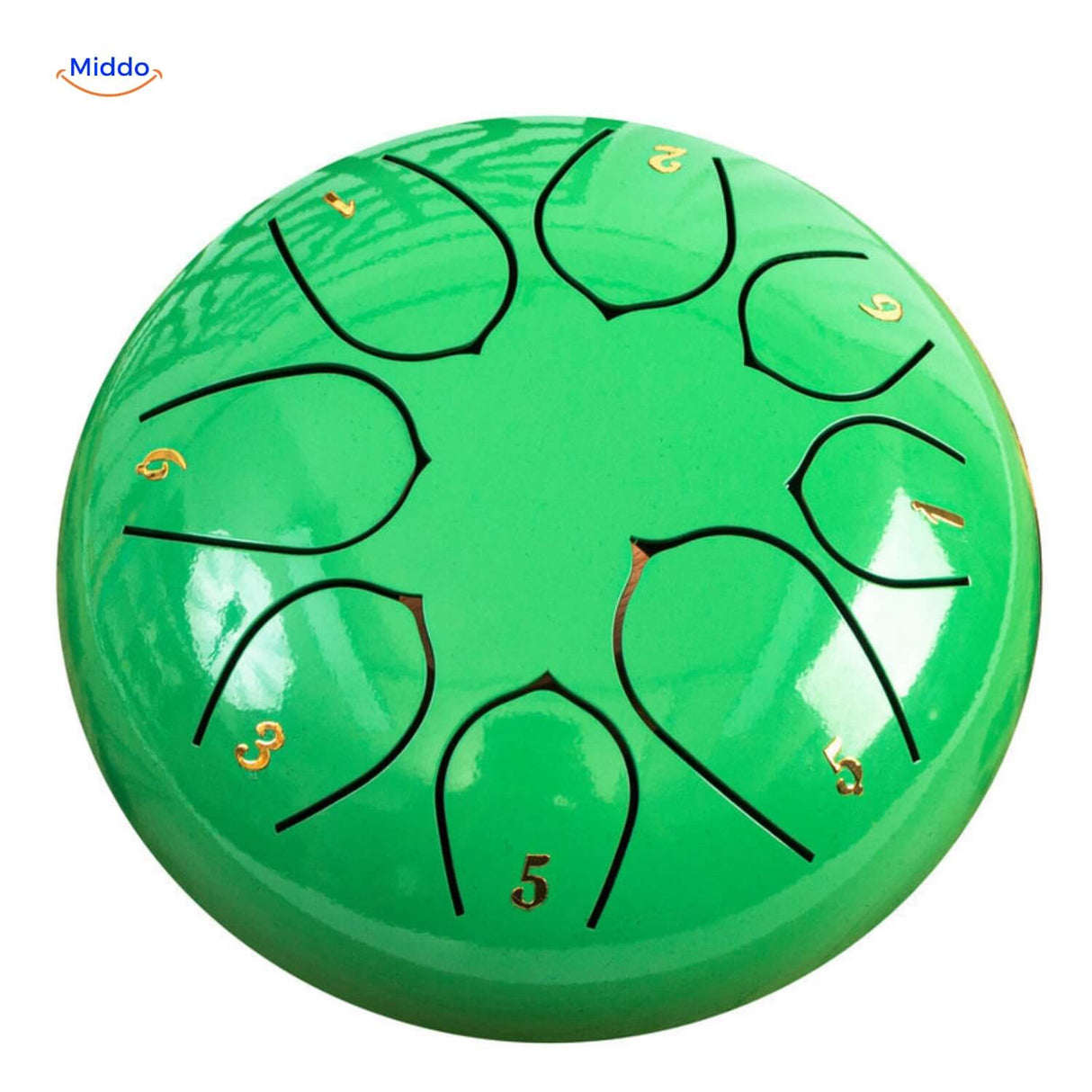 Green steel tongue drum calming nature-inspired color tone.