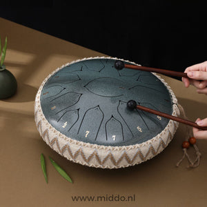Jade green 33cm steel tongue drum handpan instrument.