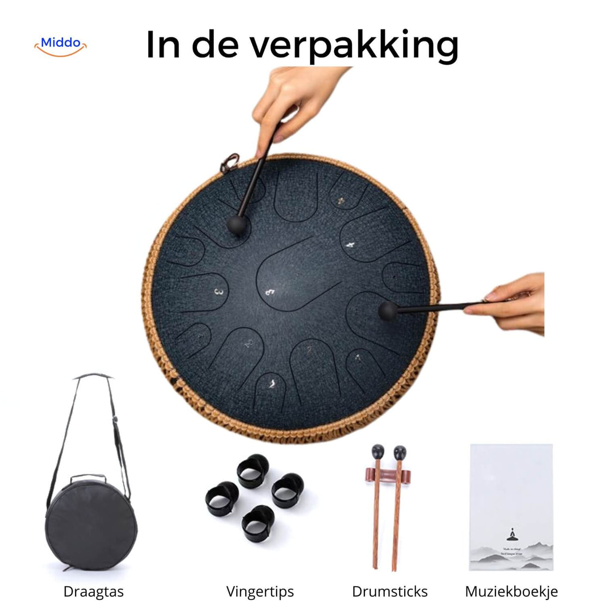 Steel tongue drum securely packed in protective gift packaging.