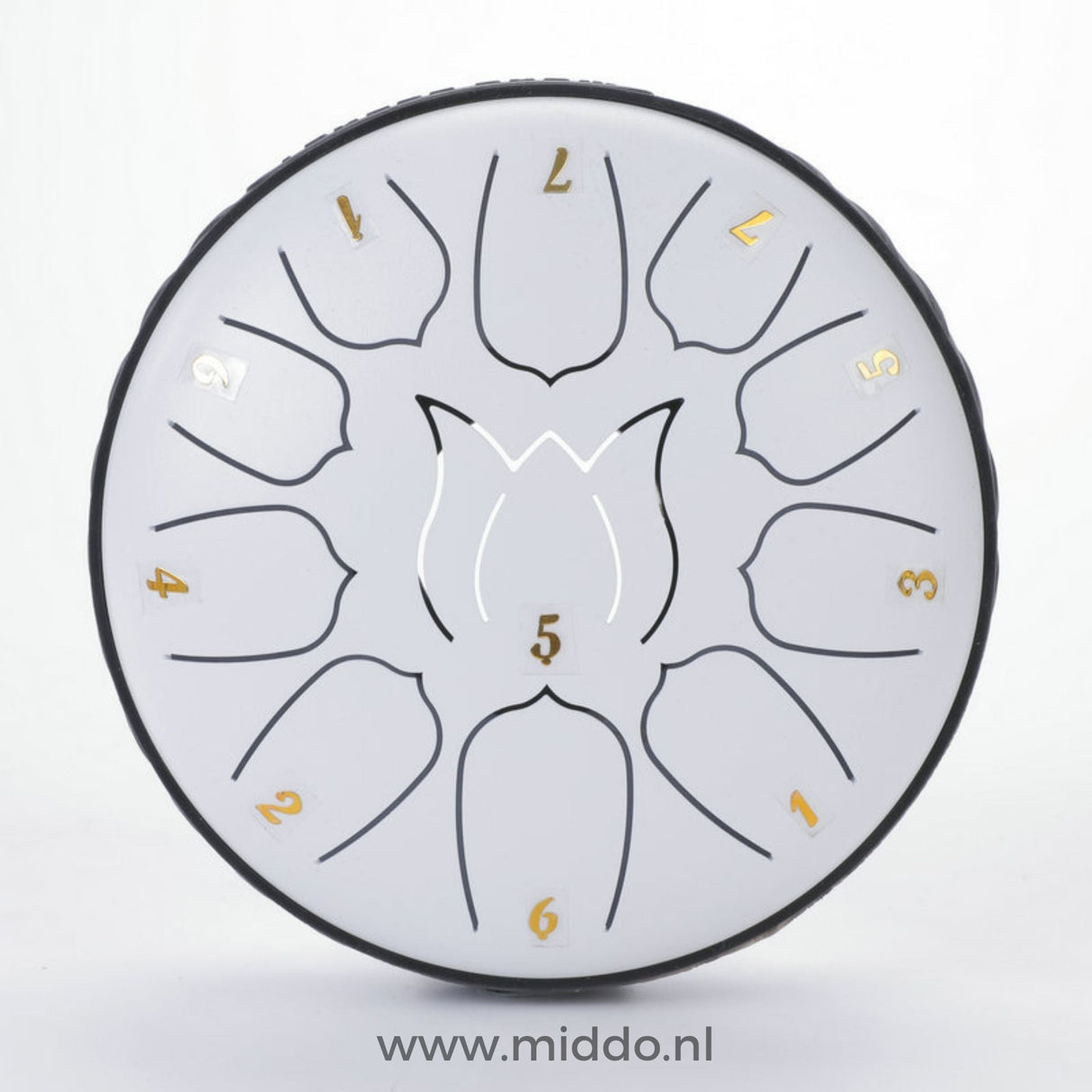 White 15cm mini steel tongue drum handpan instrument.