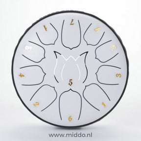 White 15cm mini steel tongue drum handpan instrument.