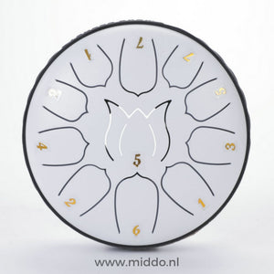 White 15cm mini steel tongue drum handpan instrument.