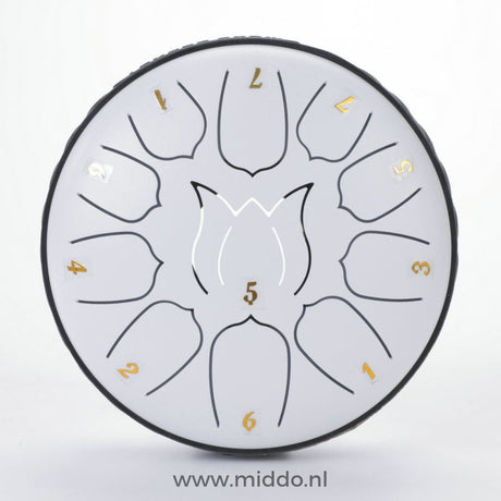 White 15cm mini steel tongue drum handpan instrument.