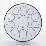 White 15cm mini steel tongue drum handpan instrument.
