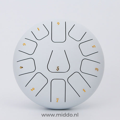 White 20-25cm steel tongue drum handpan instrument.