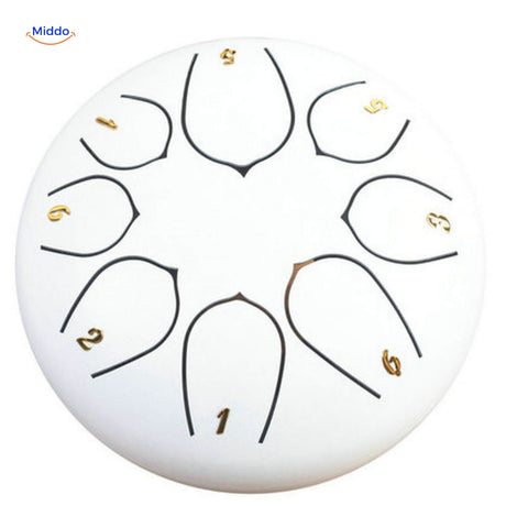 Elegant white steel tongue drum meditation instrument for peaceful soundscapes.