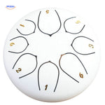 Elegant white steel tongue drum meditation instrument for peaceful soundscapes.